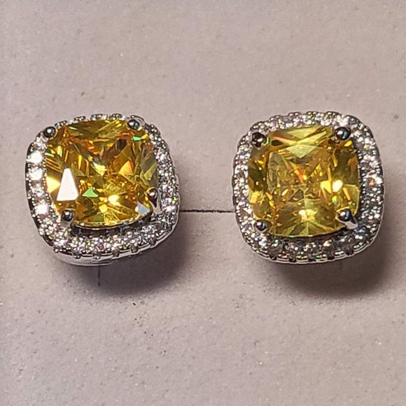 New! Yellow moissanite and zircon earrings in sterling silver, stunning! - Picture 1 of 8